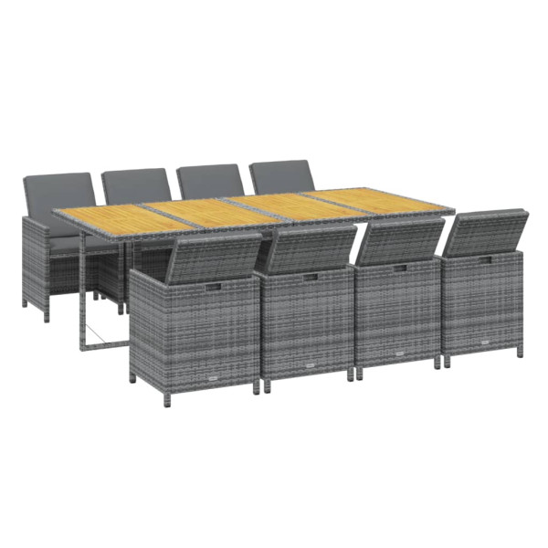 Set comedor jardín 9 pzas y cojines ratán sintético gris M 3