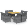 Set comedor jardín 9 pzas y cojines ratán sintético gris 2