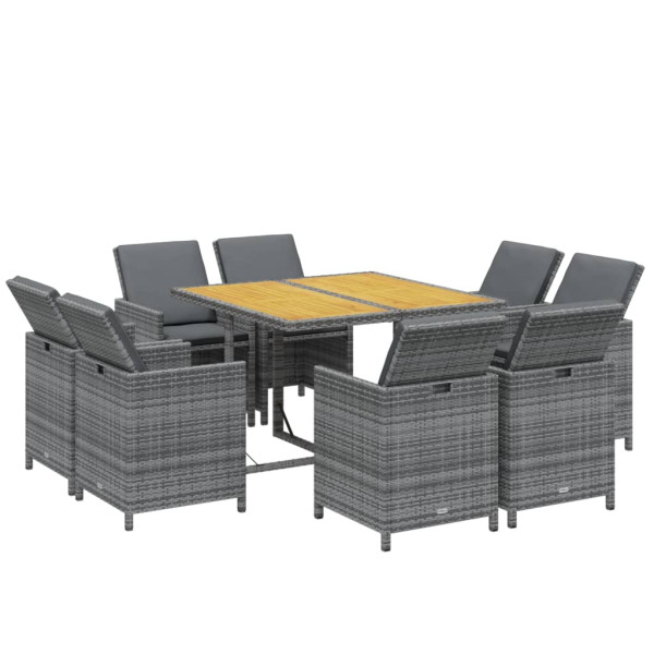 Set comedor jardín 9 pzas y cojines ratán sintético gris M 3