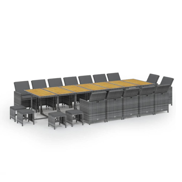 Set de comedor jardín 19 pzas con cojines ratán sintético gris M 2