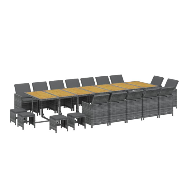 Set de comedor jardín 19 pzas con cojines ratán sintético gris M 3