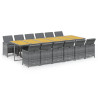 Set de comedor jardín 13 pzas con cojines ratán sintético gris 2