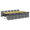 Set de comedor jardín 13 pzas con cojines ratán sintético gris 3