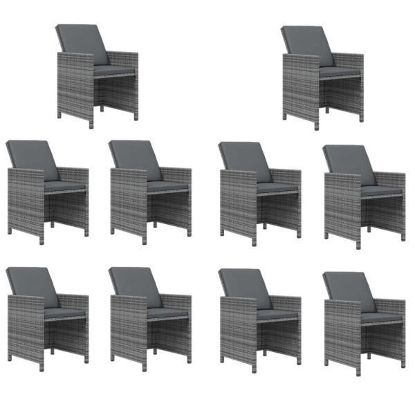 Set de comedor de jardín 11 pzas y cojines ratán sintético gris M 4