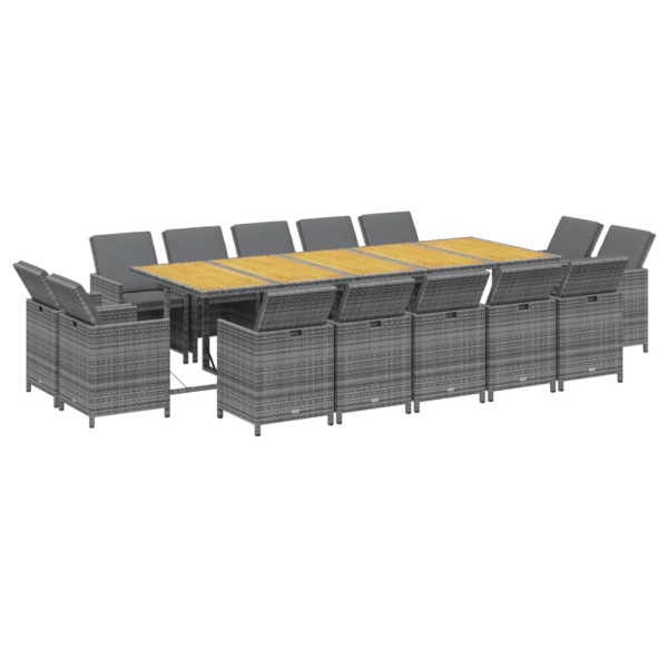 Set comedor jardín 15 pzas y cojines ratán sintético gris M 3