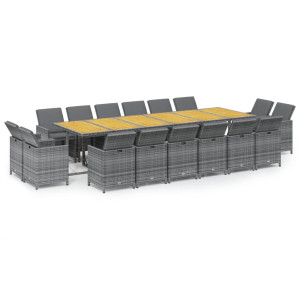 Set de comedor jardín 17 pzas con cojines ratán sintético gris H