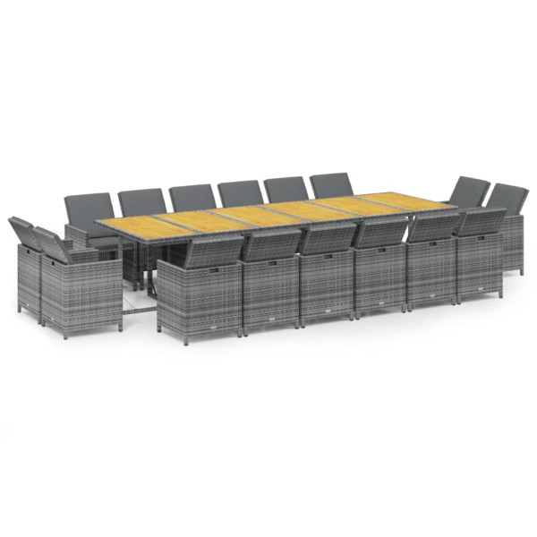 Set de comedor jardín 17 pzas con cojines ratán sintético gris M 2