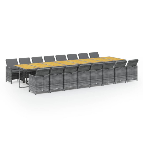 Set comedor de jardín 17 pzas y cojines ratán sintético gris M 2