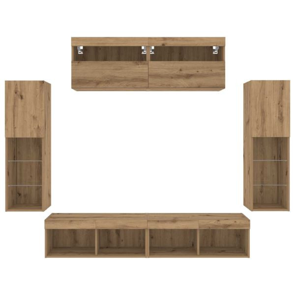 Armarios de pared para TV  con luces LED 2 pcs Roble Artesanal 80x30x30 cm M 2