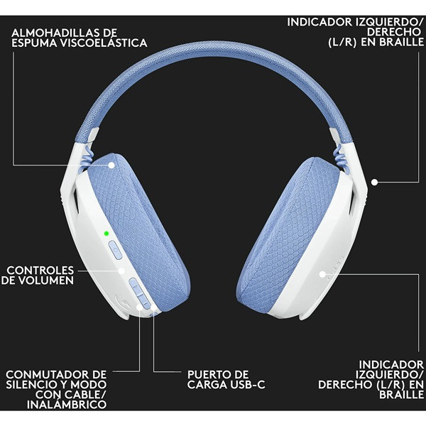 Auriculares Gaming con micrófono Logitech G435 lila/branco M 9