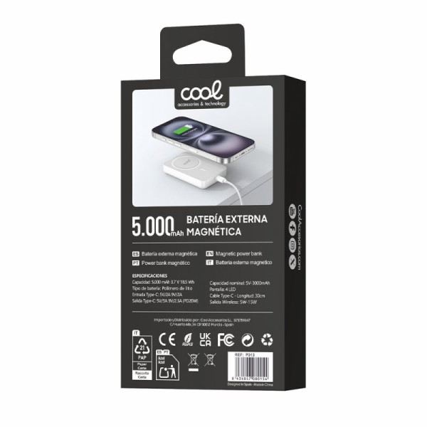 Bateria Externa Universal MAGNÉTICA Power Bank Qi 5000 mAh COOL Blanco M 5