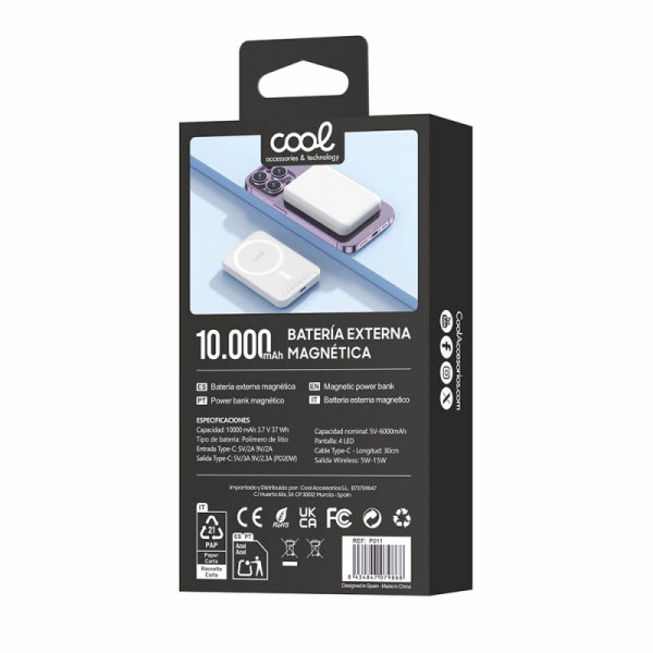 Bateria Externa Universal Power Bank 10.000 mAh Magnética COOL Blanco M 5