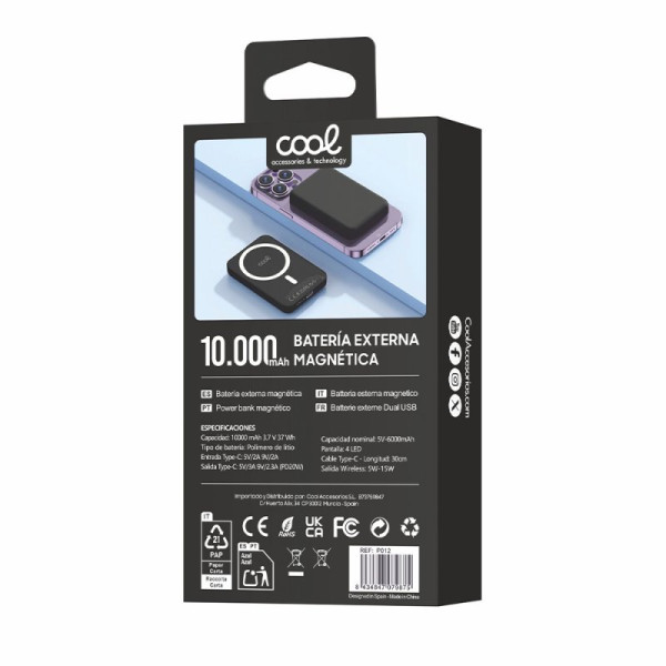Bateria Externa Universal Power Bank 10.000 mAh Magnética COOL Negro M 6
