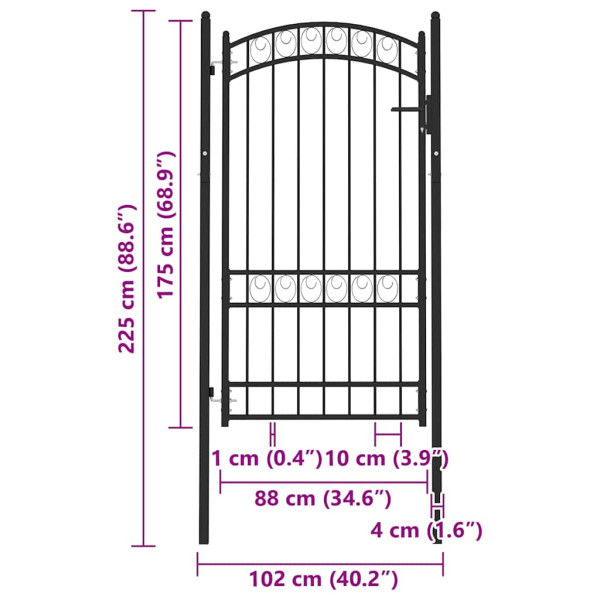 Puerta de jardín con arco superior acero negro 100x175 cm M 5
