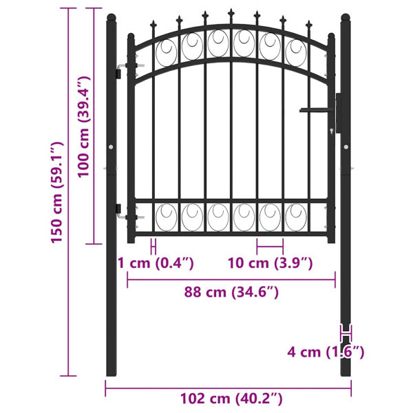 Puerta de valla con picos acero negro 100x100 cm M 5