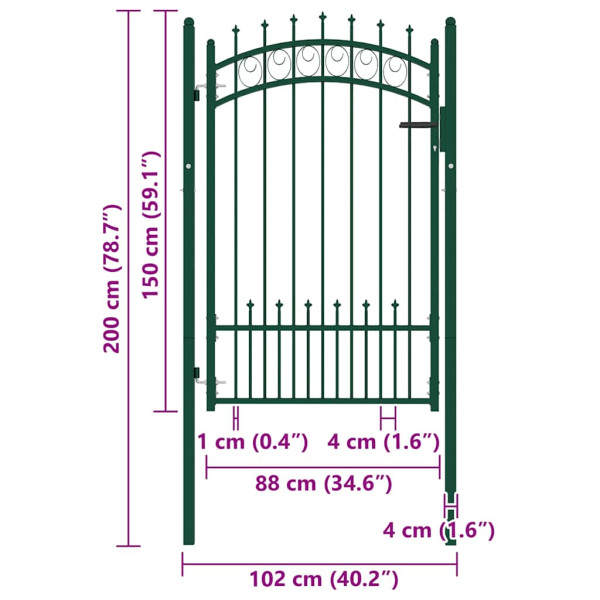 Puerta de valla con picos acero verde 100x150 cm M 5