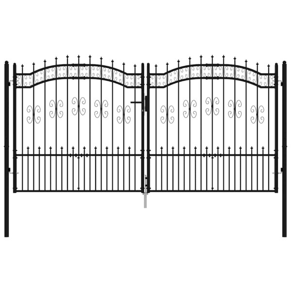 Puerta de valla con punta de lanza negra. 305 x 150 cm. acero con recubrimiento en polvo M 3