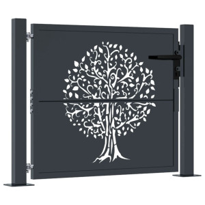 Puerta de jardín acero gris antracita diseño árbol 105x80 cm H