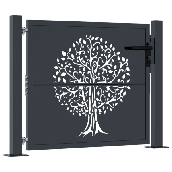 Puerta de jardín acero gris antracita diseño árbol 105x80 cm M 2