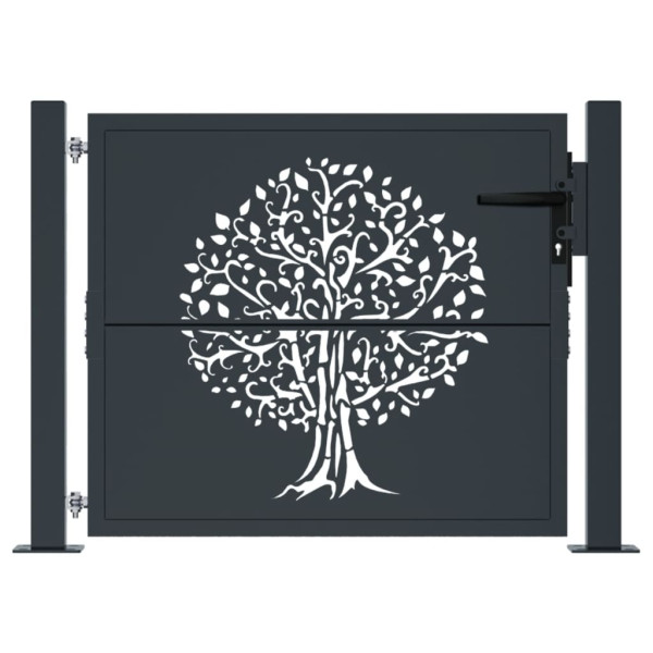 Puerta de jardín acero gris antracita diseño árbol 105x80 cm M 3