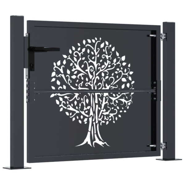 Puerta de jardín acero gris antracita diseño árbol 105x80 cm M 4