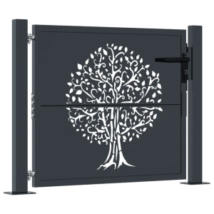 Puerta de jardín acero gris antracita diseño árbol 105x105 cm H