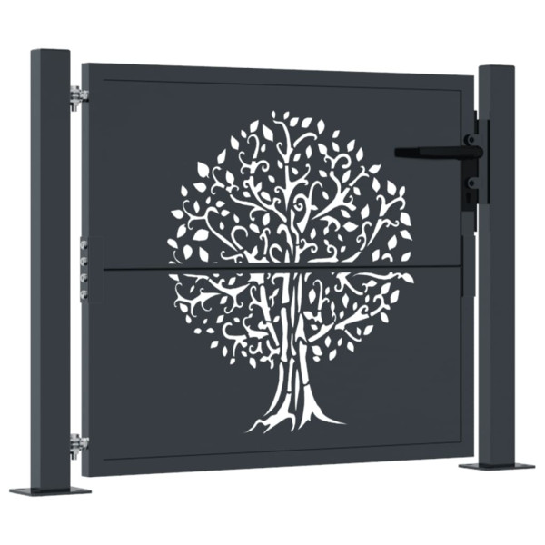 Puerta de jardín acero gris antracita diseño árbol 105x105 cm M 2
