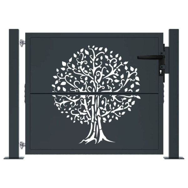 Puerta de jardín acero gris antracita diseño árbol 105x105 cm M 3