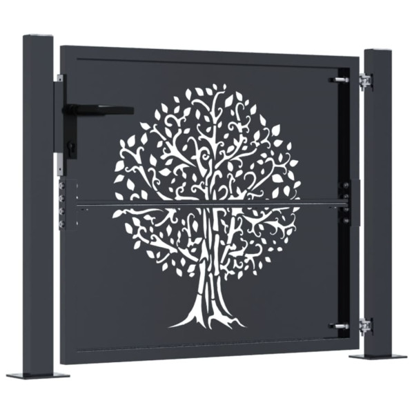 Puerta de jardín acero gris antracita diseño árbol 105x105 cm M 4