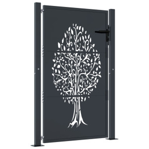 Puerta de jardín acero gris antracita diseño árbol 105x130 cm H