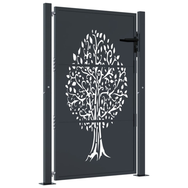 Puerta de jardín acero gris antracita diseño árbol 105x130 cm M 2