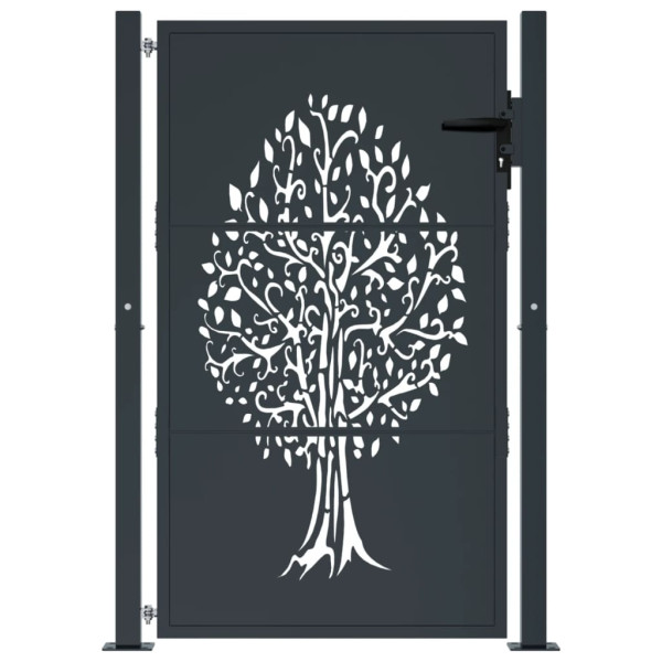 Puerta de jardín acero gris antracita diseño árbol 105x130 cm M 3