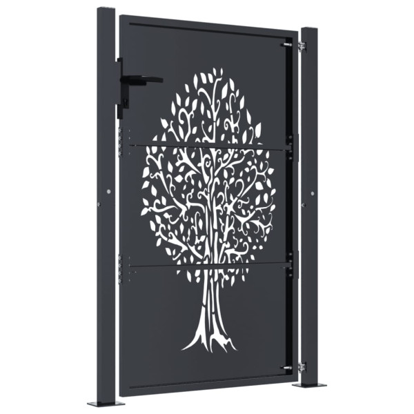 Puerta de jardín acero gris antracita diseño árbol 105x130 cm M 4