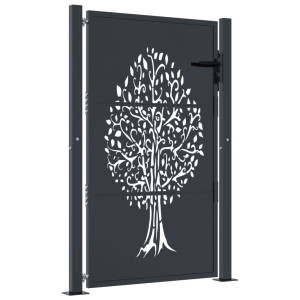 Puerta de jardín acero gris antracita diseño árbol 105x155 cm H