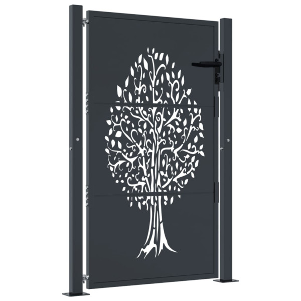 Puerta de jardín acero gris antracita diseño árbol 105x155 cm M 2