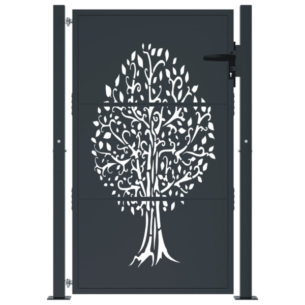 Puerta de jardín acero gris antracita diseño árbol 105x155 cm M 3