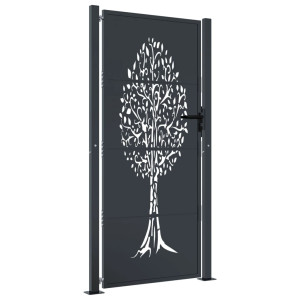 Puerta de jardín acero gris antracita diseño árbol 105x180 cm H