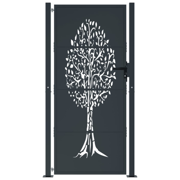 Puerta de jardín acero gris antracita diseño árbol 105x180 cm M 3