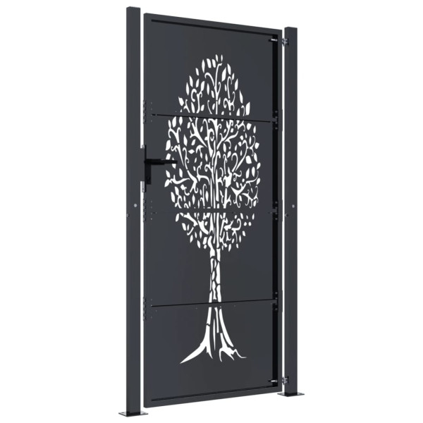 Puerta de jardín acero gris antracita diseño árbol 105x180 cm M 4