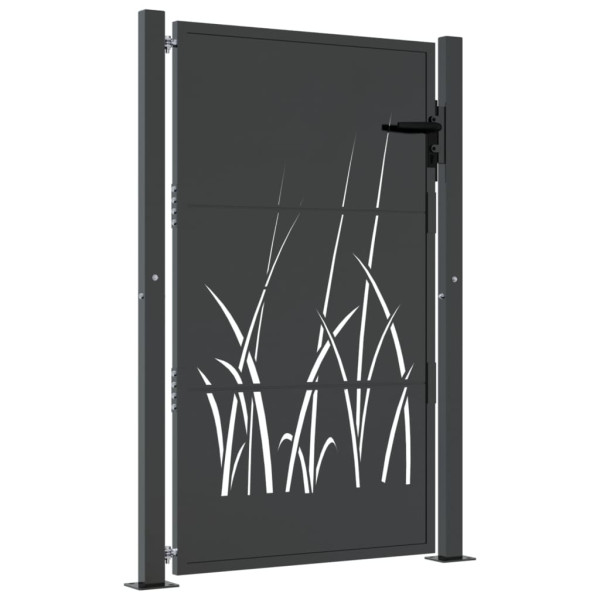 Puerta de jardín acero gris antracita diseño hierba 105x130 cm M 2
