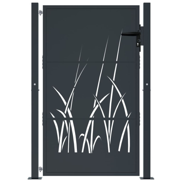 Puerta de jardín acero gris antracita diseño hierba 105x130 cm M 3