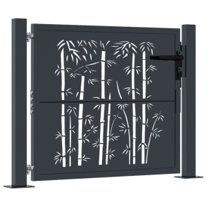 Puerta de jardín acero gris antracita diseño bambú 105x80 cm H