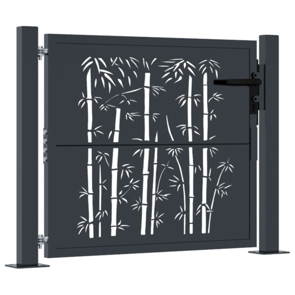 Puerta de jardín acero gris antracita diseño bambú 105x80 cm M 2