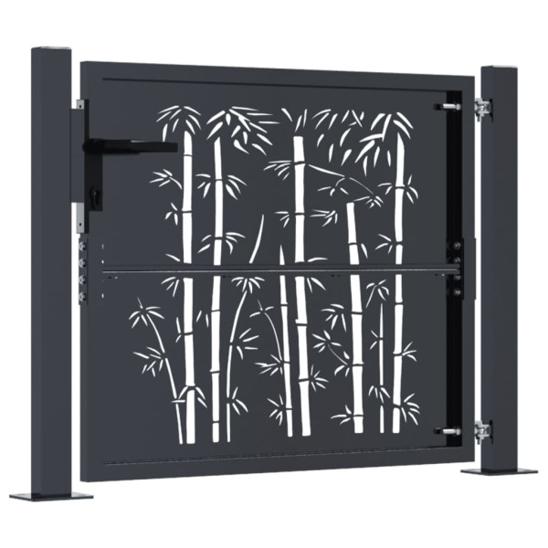 Puerta de jardín acero gris antracita diseño bambú 105x80 cm M 4