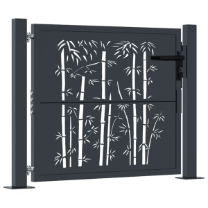 Puerta de jardín acero gris antracita diseño bambú 105x105 cm H