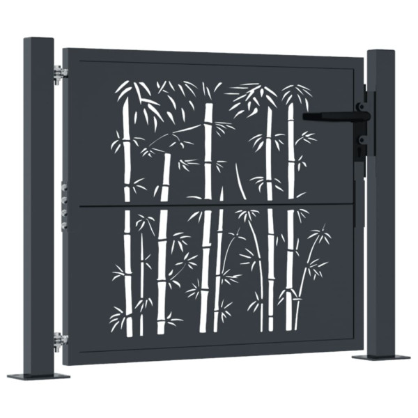 Puerta de jardín acero gris antracita diseño bambú 105x105 cm M 2