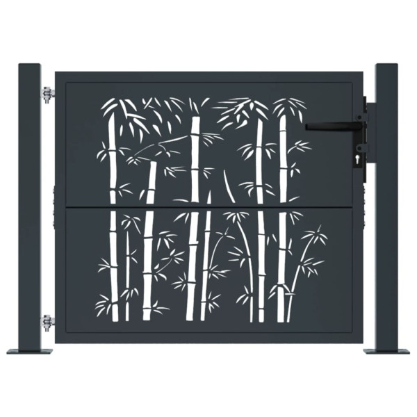 Puerta de jardín acero gris antracita diseño bambú 105x105 cm M 3