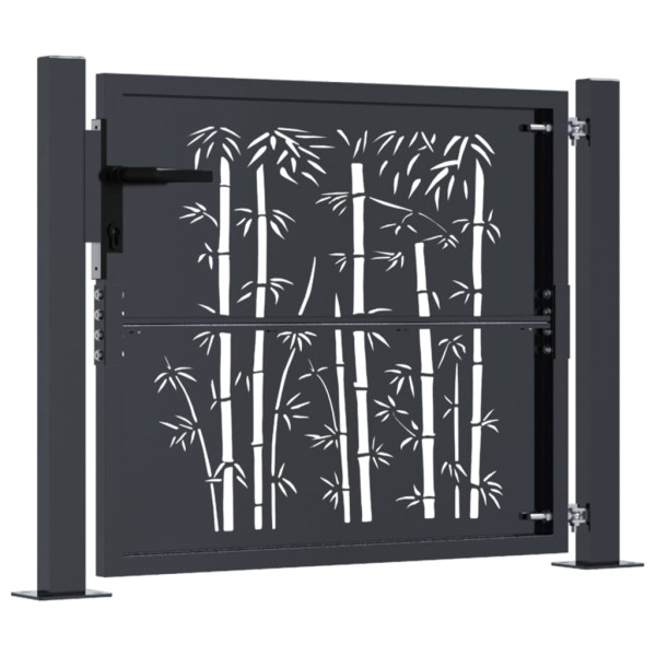 Puerta de jardín acero gris antracita diseño bambú 105x105 cm M 4