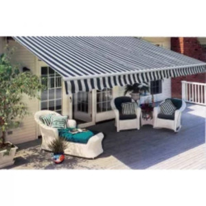Toldo plegable motorizado 600 cm azul y blanco H