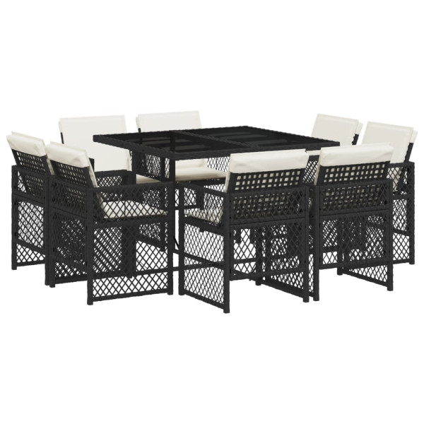 Set de comedor de jardín 9 pzas y cojines ratán sintético negro M 2
